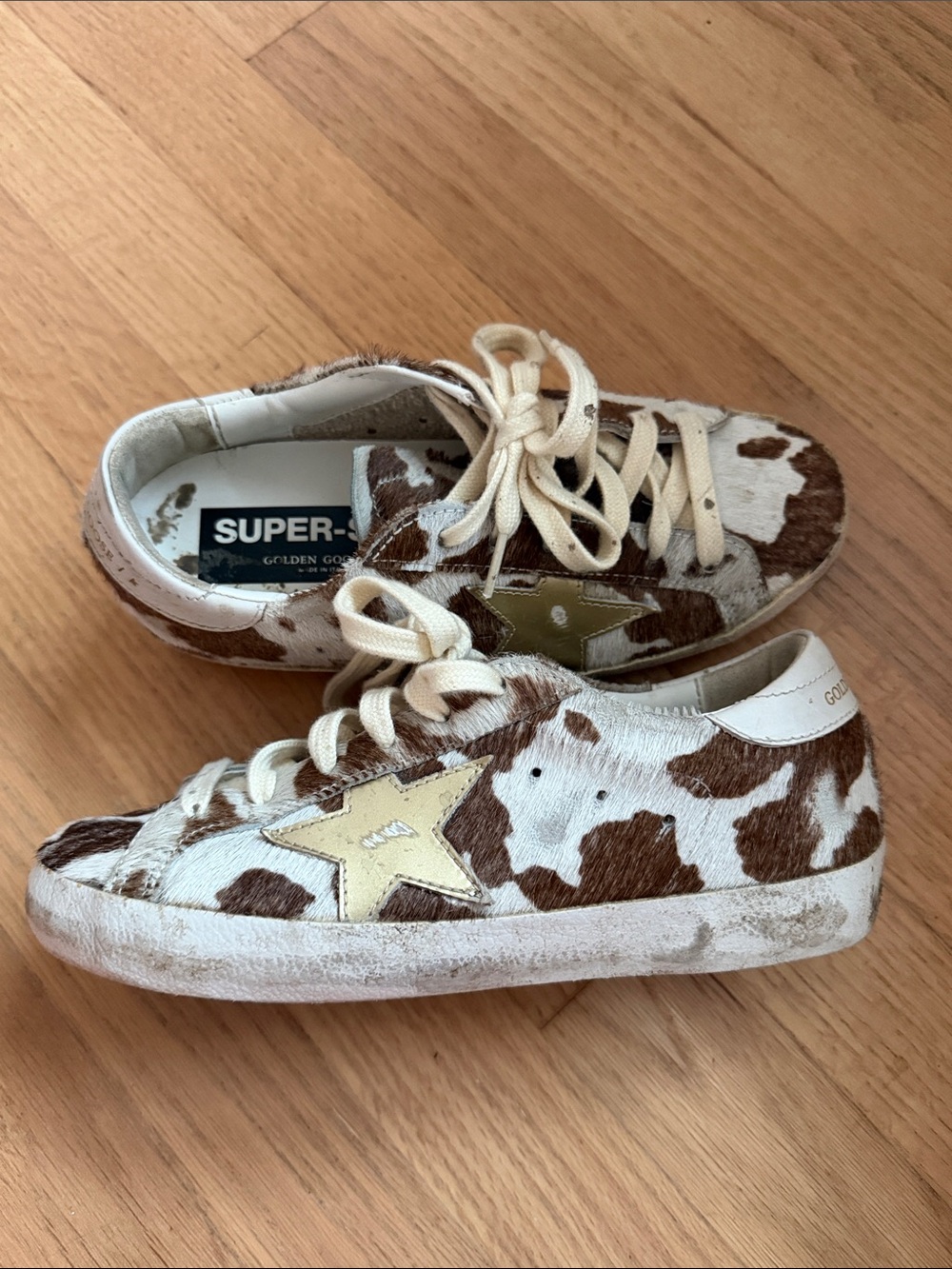 Golden Goose Cow-Print Low-Top Sneakers in Brown & White
